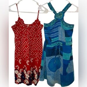 LOT of 2 Summer Sundress, Sz M Dress, Red flowers knee length, Blue mini dress